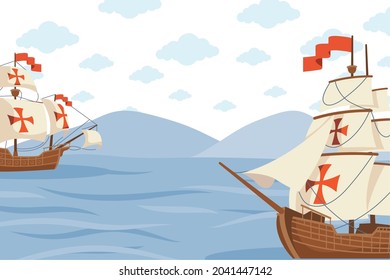 caravels in the ocean scene