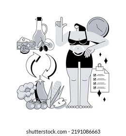 Ilustración vectorial de concepto abstracto de ciclismo de carbohidratos. Hábitos de alimentación, dieta con pérdida de peso, estilo de vida saludable, ingesta baja de carbohidratos y carbohidratos, plan nutricional, alimentación equilibrada, metáfora abstracta de carbohidratos.