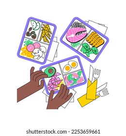 Carb cycling diet isolated cartoon vector illustrations. Girl packs lunchboxes with different food proportions, healthy and organic nutrition, high-carb days, weight loss vector cartoon.