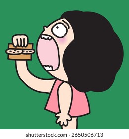 Carb Lover Lady Placing Two Slices Of Bread On Top Of Cookies When Eating Them Concept Cartooon Character illustration
