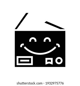 Carbdoard Happy Free Shipping Glyph Icon Vector. Carbdoard Happy Free Shipping Sign. Isolated Contour Symbol Black Illustration