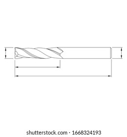 fresado de carbidas, fresado, perforación y dibujo de bits de taladro sobre un fondo blanco