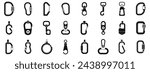 Carbine icons set simple vector. Clip hook climber. Clasp tool metal