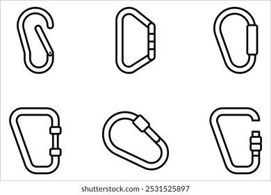 Carbine icons set simple vector. Clip hook climber on white background