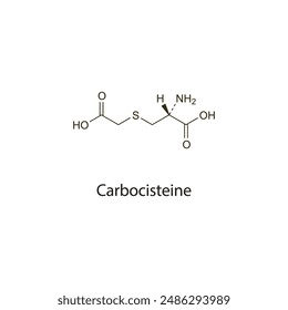Carbocisteine flat skeletal molecular structure Mucoactive agent drug used in cough treatment. Vector illustration scientific diagram.