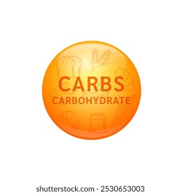 Carboidrato ou carboidratos laranja de farinha, açúcar e fibra alimentar. É a principal fonte de energia do corpo. Para produtos nutricionais suplementos alimentares saúde. Nutrientes essenciais para o intestino. Vetor.