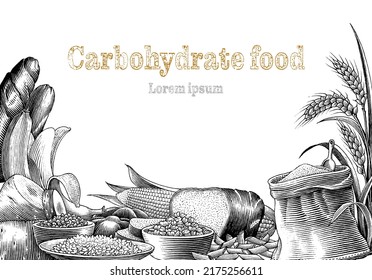 Carbohydrate food hand drawing engraving style clip art