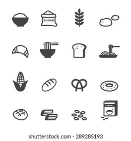 carbohydrate food icons, mono vector symbols