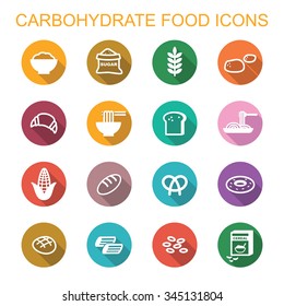 Carbohydrate Food Long Shadow Icons, Flat Vector Symbols