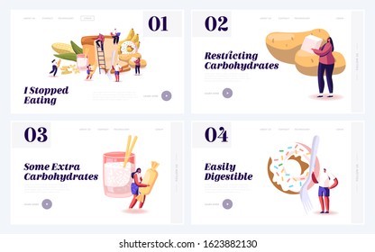 Carbohydrate Healthy and Unhealthy Nutrition Website Landing Page Set. Cholesterol and Glucose, Diet for Diabetics People with Low Sugar Products Web Page Banner. Cartoon Flat Vector Illustration