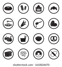 Carbohydrate Icons. Black Flat Design In Circle. Vector Illustration.