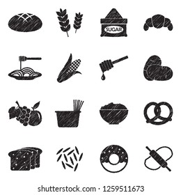 Carbohydrate Icons. Black Scribble Design. Vector Illustration.