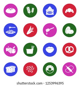 Carbohydrate Icons. White Flat Design In Circle. Vector Illustration. 