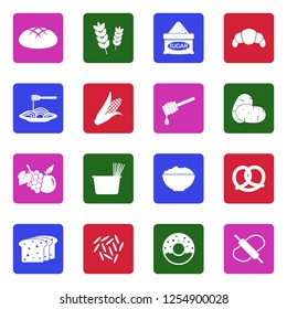 Carbohydrate Icons. White Flat Design In Square. Vector Illustration. 