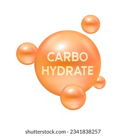 Carbohydrates icon orange. 3D isolated on white background. Good carbs food bread, flour, rice and protein fats macronutrients give energy to the body. Healthy diet eating concept. Vector.