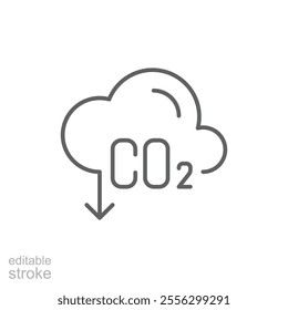 Carbon absorbing icon. Simple outline style. CO2 emissions, carbon dioxide reduction, low, reduce, neutral, environment concept. Thin line symbol. Vector illustration isolated. Editable stroke.