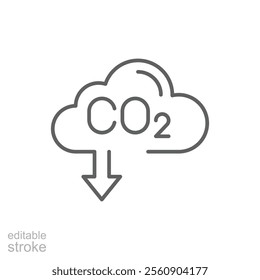 Carbon absorbing icon. Simple outline style. CO2 emissions, carbon dioxide reduction, low, reduce, neutral, environment concept. Thin line symbol. Vector illustration isolated. Editable stroke.