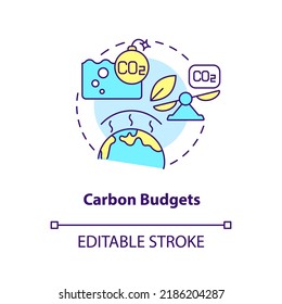 Carbon budgets concept icon. CO2 equivalent measure. Global net zero goal abstract idea thin line illustration. Isolated outline drawing. Editable stroke. Arial, Myriad Pro-Bold fonts used