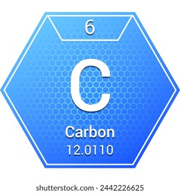 Carbon (C) (006) Nonmetal - Fundamental Chemical Element, Periodic Table in Chemistry Symbol, Name, Atomic Mass, Number, Chemistry Hexagon Logo Icon Design, White Background