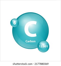 Carbon (C) icon structure chemical element round shape circle green dark, blue. Chemical element of periodic table Sign with atomic number. Study in science for education. 3D Illustration vector. 