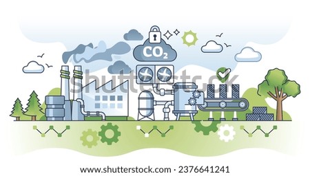 Carbon capture and CO2 storage as CCS dioxide revolution outline concept. Exhaust pollution decrease with gas absorption and catching vector illustration. Control emissions with underground lock.