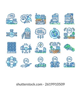 carbon capture co2 storage doodle icons set vector. energy footprint, utilization sequestration, green, technology, pollution reduction carbon capture co2 storage sketch hand drawn