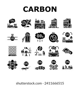 carbon capture co2 storage icons set vector. energy footprint, utilization sequestration, green, technology, pollution reduction carbon capture co2 storage glyph pictogram Illustrations