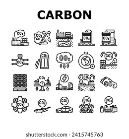 carbon capture co2 storage icons set vector. energy footprint, utilization sequestration, green, technology, pollution reduction carbon capture co2 storage black contour illustrations