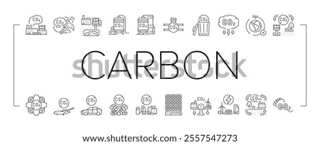carbon capture co2 storage icons set vector. energy footprint, utilization sequestration, green, technology, pollution reduction carbon capture co2 storage black contour illustrations