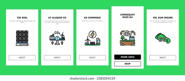 carbon capture co2 storage onboarding mobile vector energy footprint, utilization sequestration, green, technology, pollution reduction carbon capture co2 storage illustrations