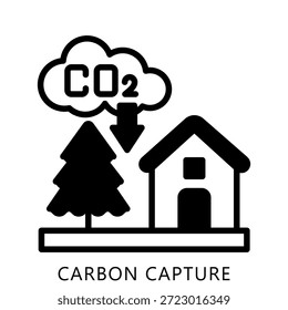 Ilustración Mini Del Icono Del Glifo De La Captura Del Carbono, Uso Para El Concepto Moderno, Impresión, Ui, Kit De La Ux, Web Y Desarrollo Del App. Vector Relacionado Con La Tecnología Verde Y Más