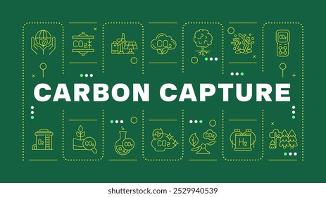 Carbon capture green word concept. Nature environment, preservation. Deforestation, pollution. Horizontal vector image. Headline text surrounded by editable outline icons