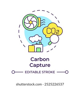 Carbon capture multi color concept icon. Co2 emission, greenhouse gas. Filtration system. Round shape line illustration. Abstract idea. Graphic design. Easy to use infographic, presentation