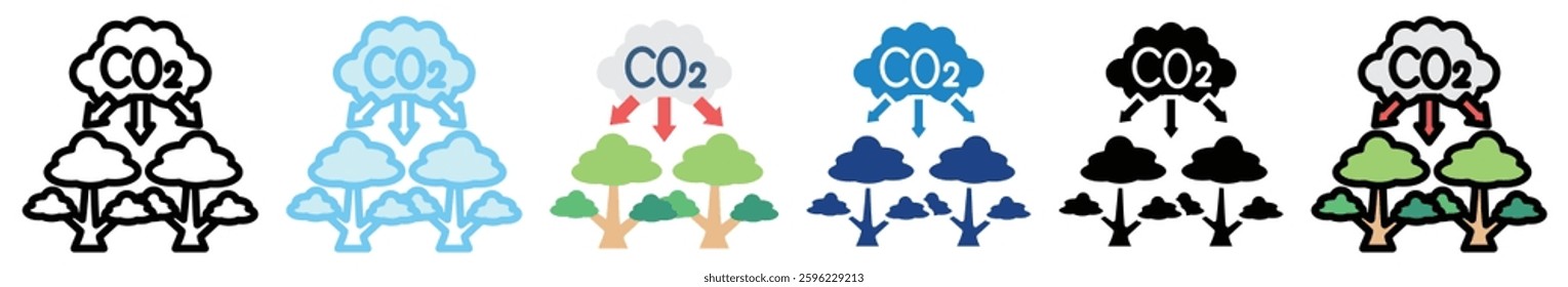 Carbon Capture multi style, mini illustration icon. outline, flat, glyph, line color, UI, UX, app and web, digital or print. related to ecology and environment.