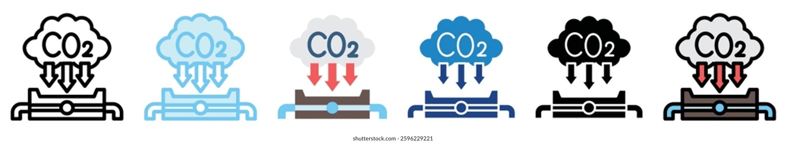 Carbon Capture multi style, mini illustration icon set. outline, flat, glyph, line color, UI, UX, app and web, digital or print. related to ecology and environment.