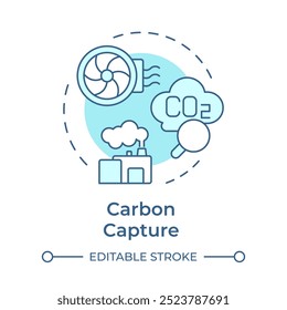 Carbon capture soft blue concept icon. Co2 emission, greenhouse gas. Filtration system. Round shape line illustration. Abstract idea. Graphic design. Easy to use infographic, presentation
