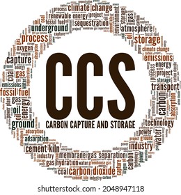 Carbon Capture And Storage - CCS Vector Illustration Word Cloud Isolated On White Background.