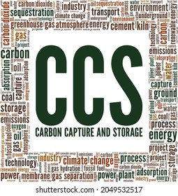 Carbon Capture And Storage - CCS Vector Illustration Word Cloud Isolated On White Background.