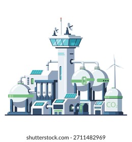 Instalación de captura y almacenamiento de carbono con tanques de CO2 integrados con sistemas de energía renovable para la industria limpia y la tecnología climática de cero emisiones netas