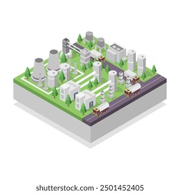 Carbon capture storage isometric illustrated on background