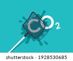 Carbon Capture Technology research - net CO2 footprint neutralize development strategy. Vector illustration with metaphor - fly swatter