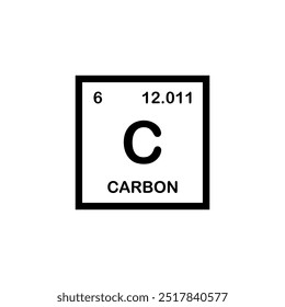 Kohlenstoff, chemisches Element. Kohlenstoffsymbol oder -zeichen in der Periodentabelle. Chemisches Zeichen. Vektor. Chemiekonzept