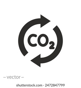 carbon circulation balance icon, recycling co2, offset or reduction emission, flat symbol on white background - vector illustration