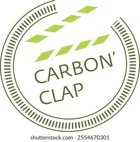 carbon clap green color logo design with circles and dots around it. parrot green decorative and antique design logo icon. insignia seal shape streaked stamp.