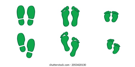 Carbon CO2 foot symbol ecological footprint. Human eco bare footprints. Kids feet and foot steps. Vector baby footsteps icon or pictogram. Cartoon, comic footstep