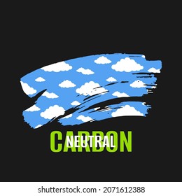 Carbon CO2 neutral. Brush stroke with white flat cloud pattern on blue sky background. Vector illustration