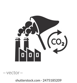 carbon compensate or convert icon, concept decarbonize, capture co2 emission, reduce air pollution, flat symbol on white background - vector illustration