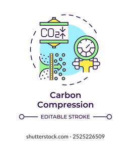 Carbon compression multi color concept icon. Greenhouse gas processing, filtration. Round shape line illustration. Abstract idea. Graphic design. Easy to use infographic, presentation