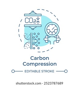 Icono de concepto azul suave de compresión de carbono. Procesamiento de gases de efecto invernadero, filtración. Ilustración de línea de forma redonda. Abstractas idea. Diseño gráfico. Infografía fácil de usar, presentación