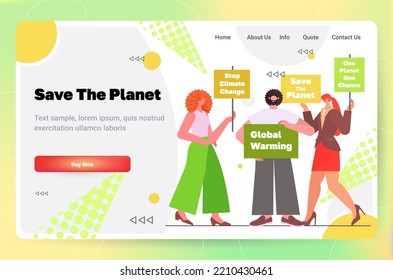 carbon credit campaign people holding stop climate change banners responsibility of co2 emission environmental conservation